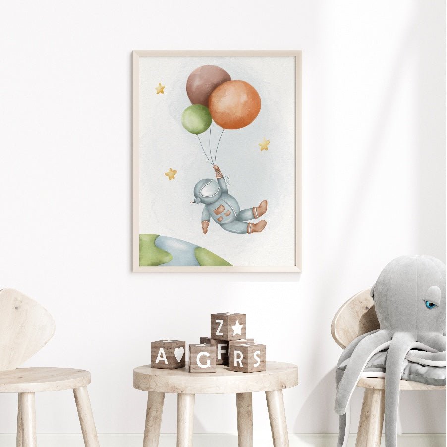Astronaut & Balloner Plakat - Lille Plakat