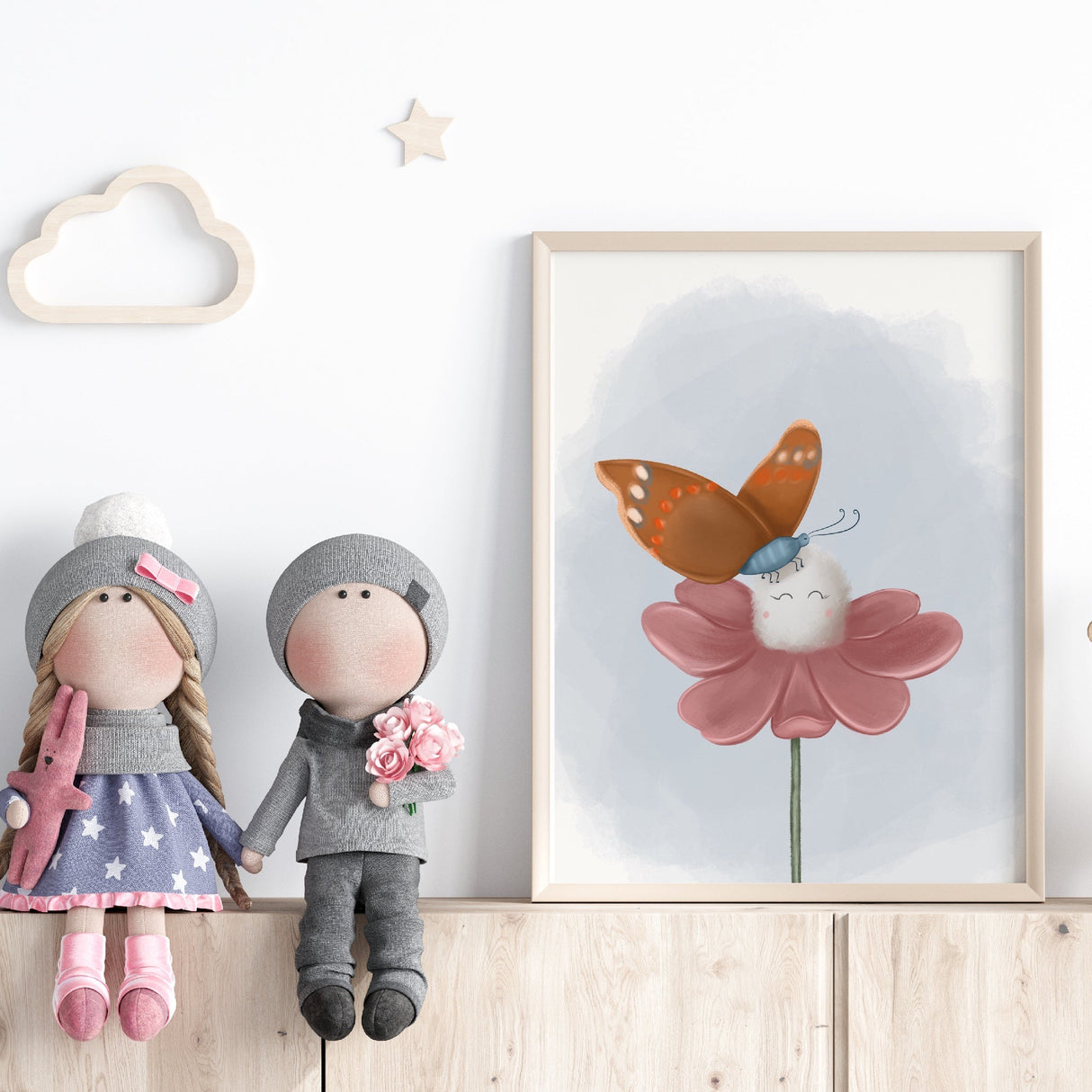 Blomst & Sommerfugl Plakat - Lille Plakat