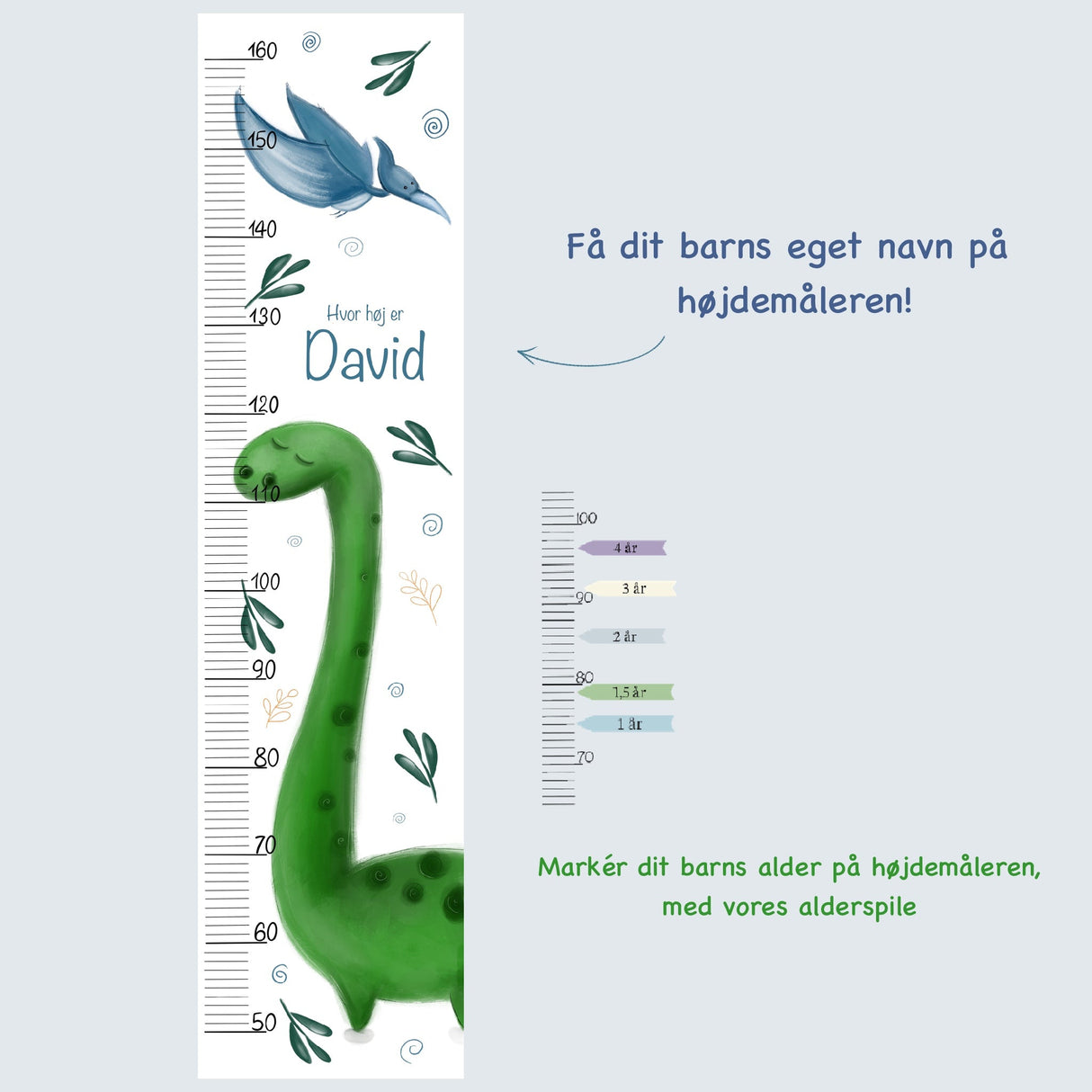 Dinosaur Langhals Grøn Højdemåler - Lille Plakat
