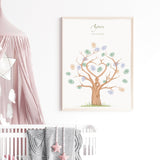Gæstetræ Til Barnedåb - Hjerteformet Træ - Med Navn & Dato - Lille Plakat