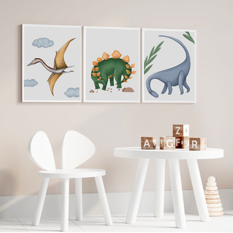 Plakatsæt - 3 Dinosaurer - 3 Plakater - Lille Plakat