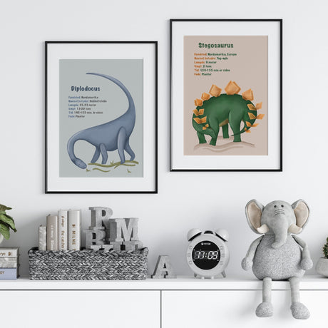 Plakatsæt - Diplodocus & Stegosaurus - Med Infotavler- 2 Plakater - Lille Plakat
